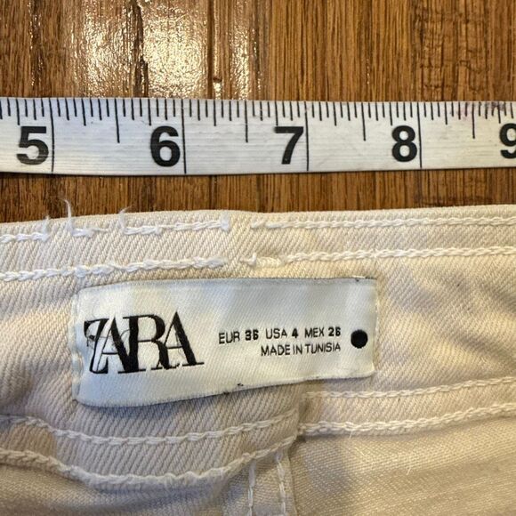 Zara Marine high rise wide leg cream jeans raw hem size 4 - Picture 4 of 11